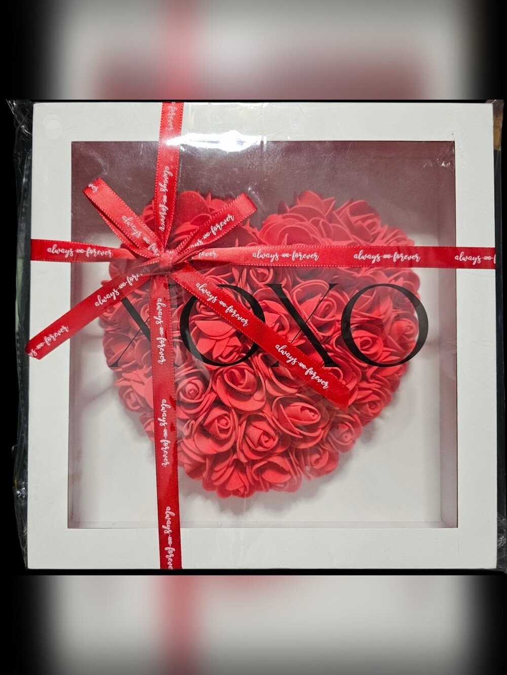Always and Forever Red Rose Heart Framed Shadow Box